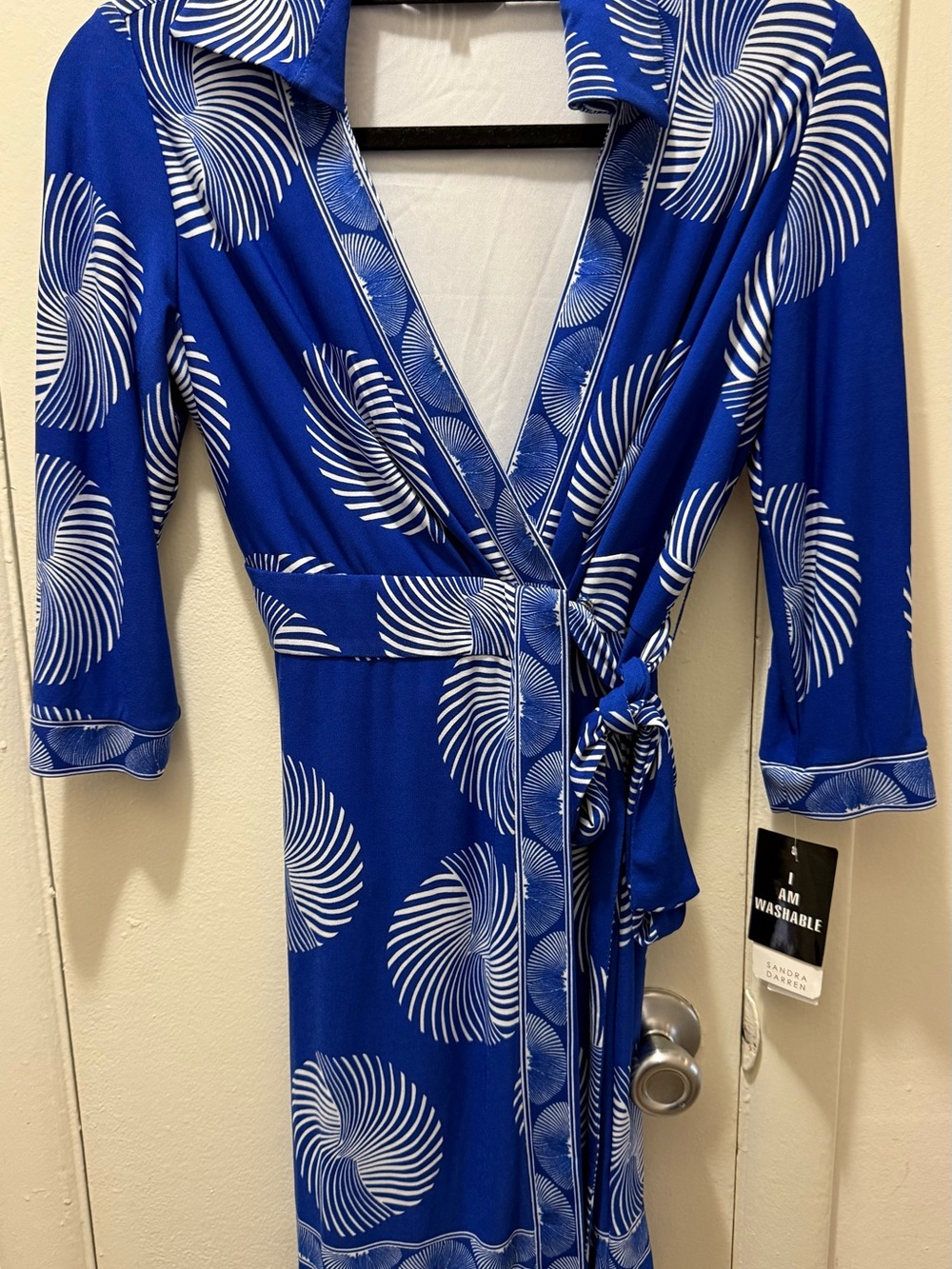Sandra Darren Dress Royal Blue with White design